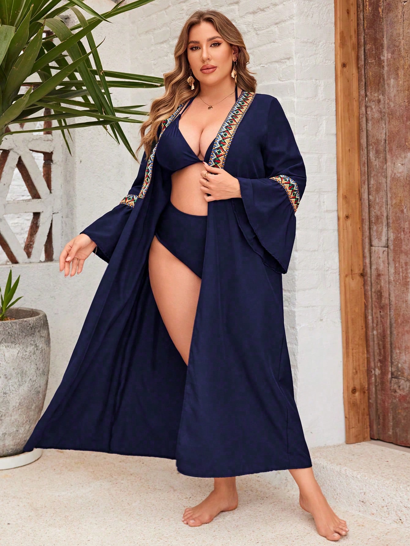 In Long Sleeve Plus Size Kimonos