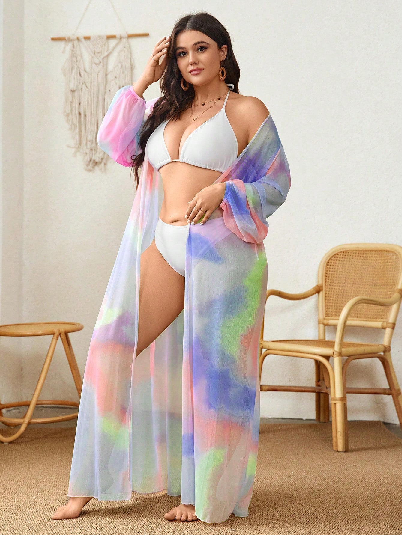 In Long Sleeve Plus Size Kimonos