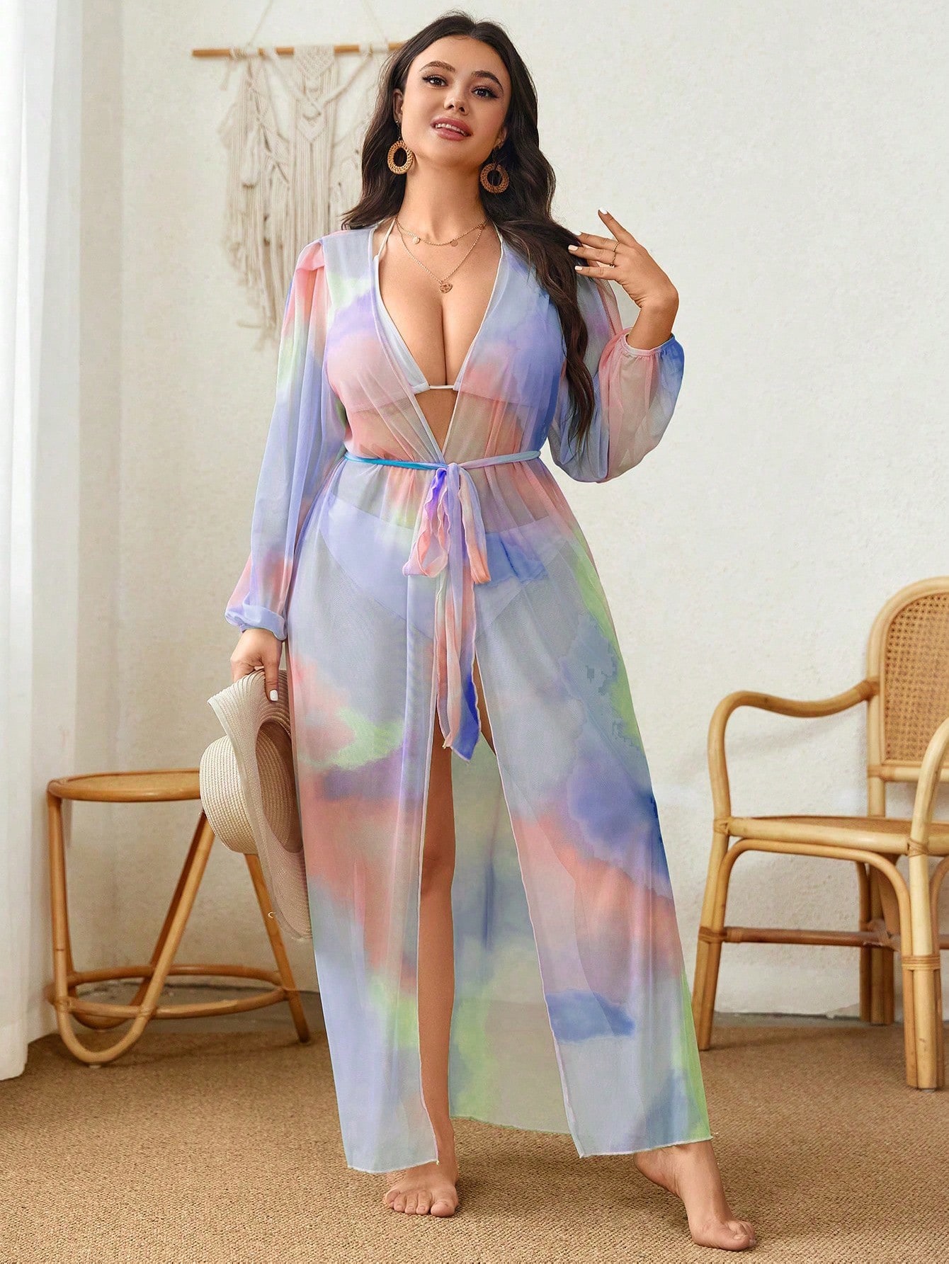 In Long Sleeve Plus Size Kimonos