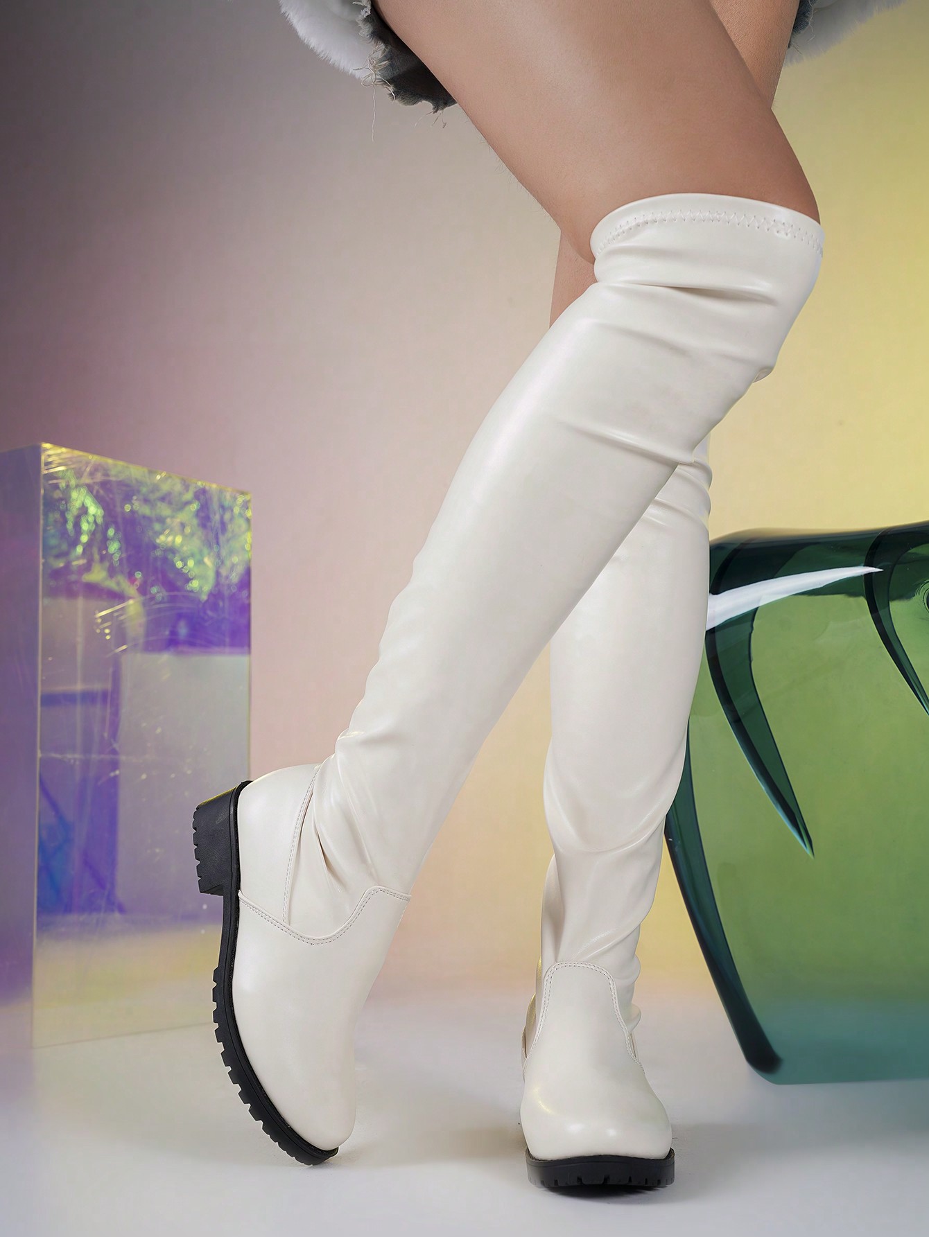 In White Women Over-the-Knee Boots