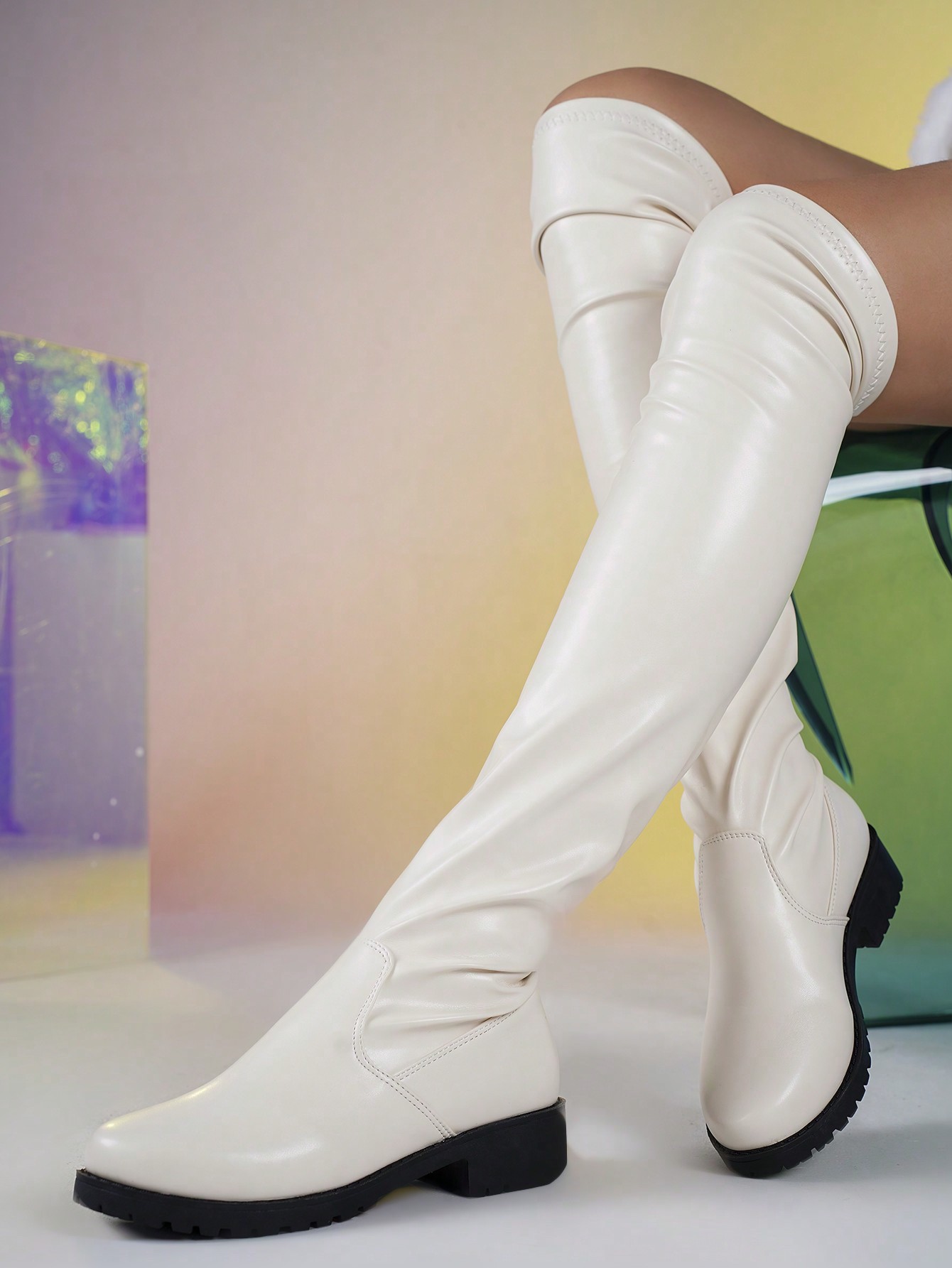 In White Women Over-the-Knee Boots