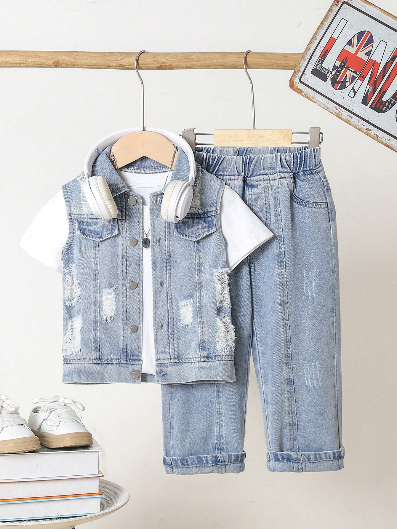 Young Boys Denim Two-piece Outfits