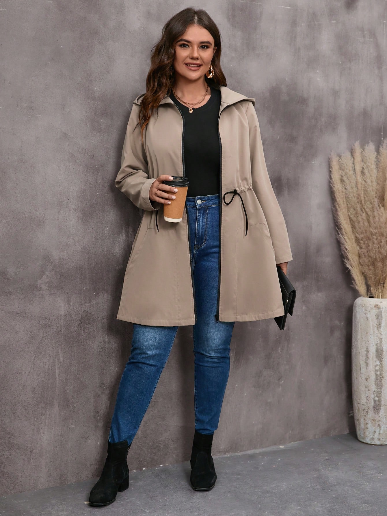 In Long Sleeve Plus Size Trench Coats