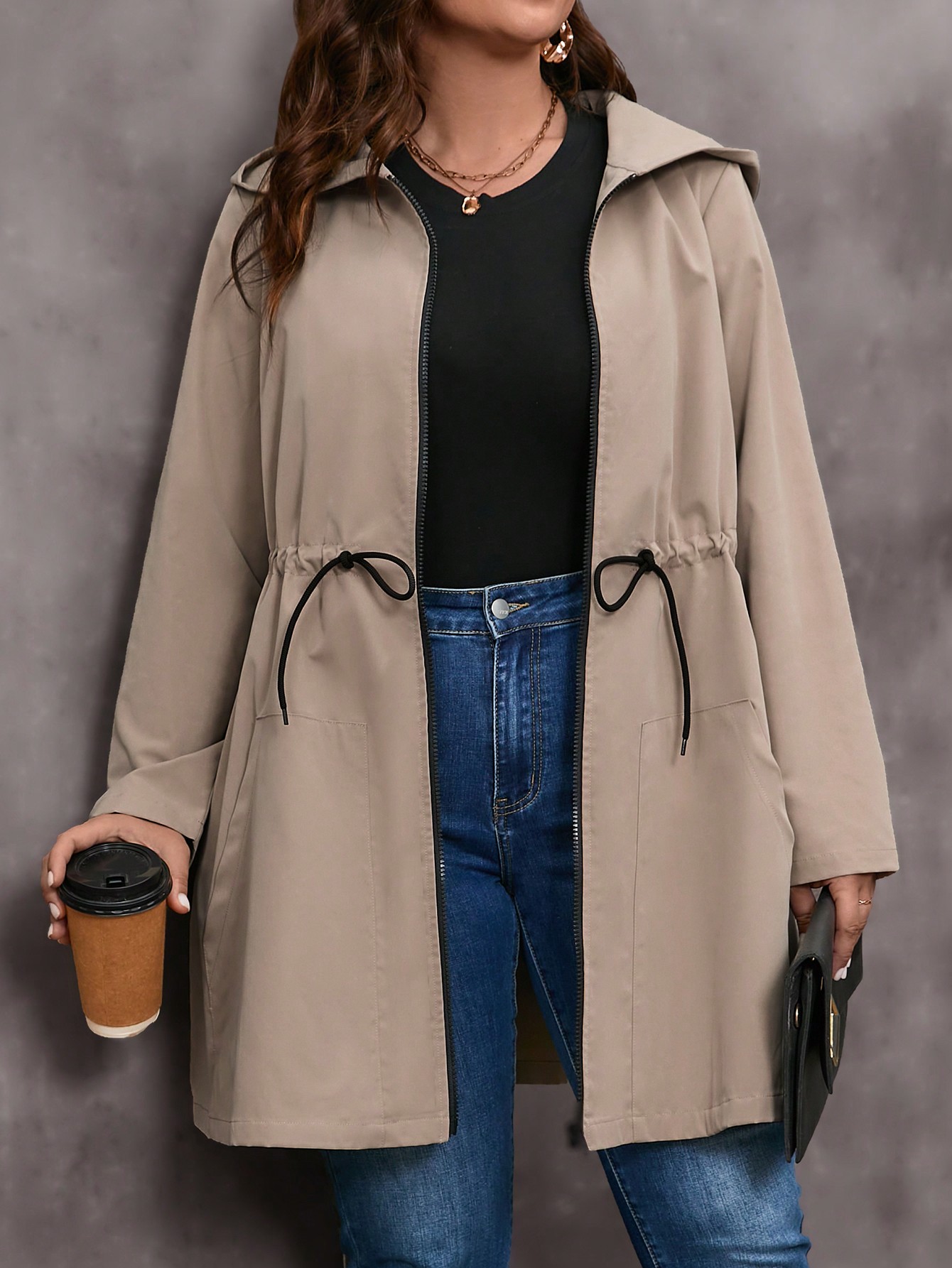 In Long Sleeve Plus Size Trench Coats