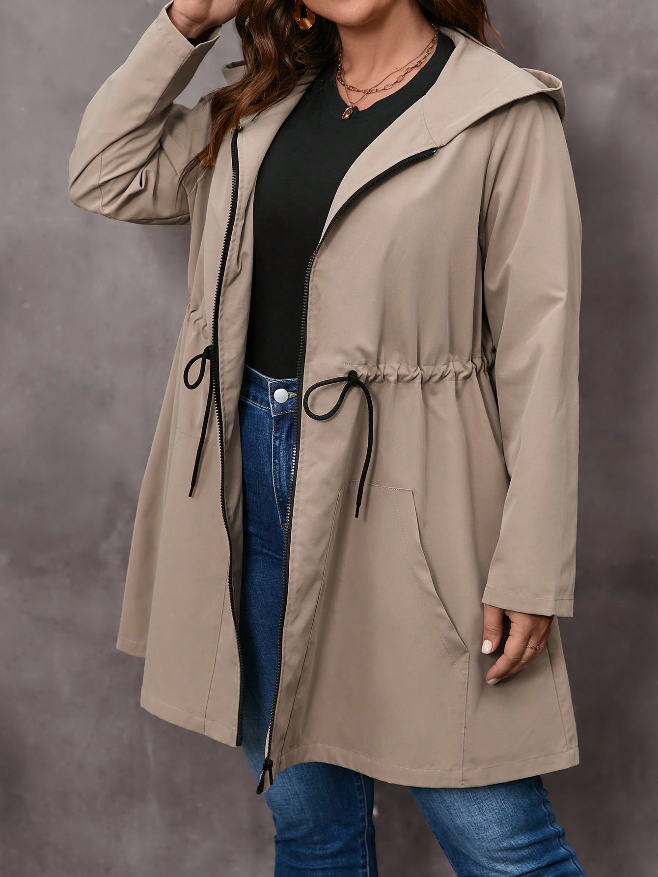 In Long Sleeve Plus Size Trench Coats