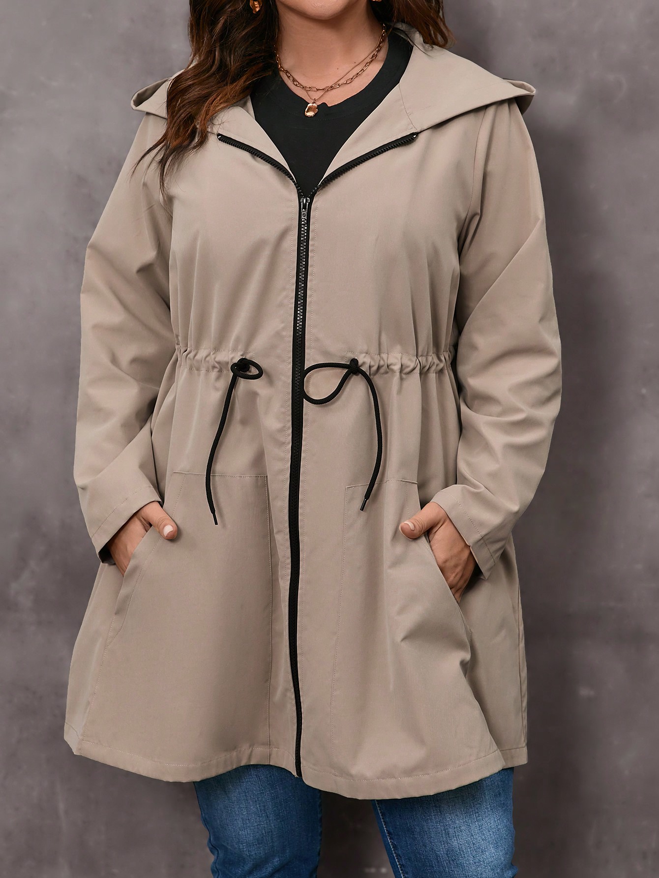 In Long Sleeve Plus Size Trench Coats