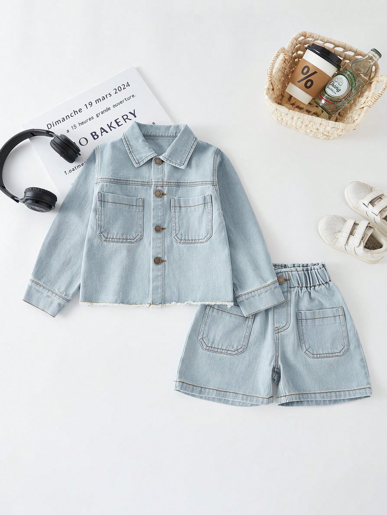 Young Girls Denim Two-piece Outfits