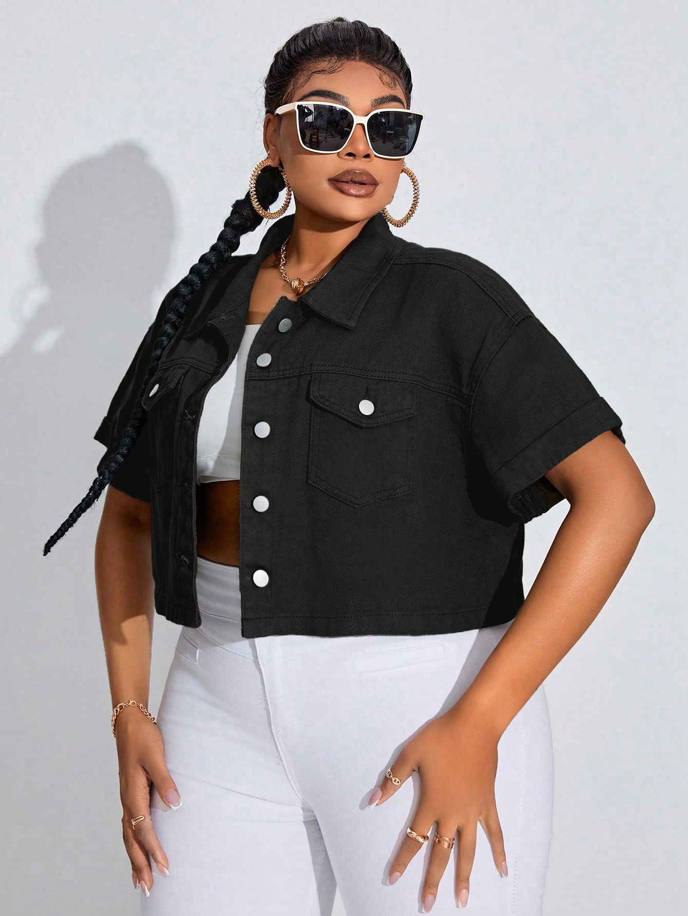 In Short Sleeve Plus Size Denim Jackets