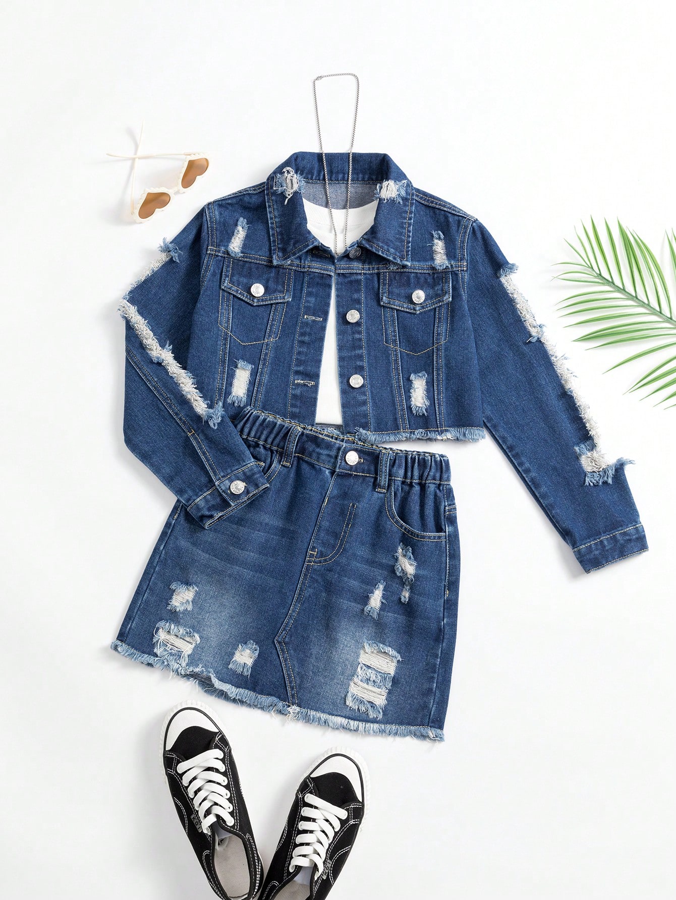 Tween Girls Denim Two-piece Outfits