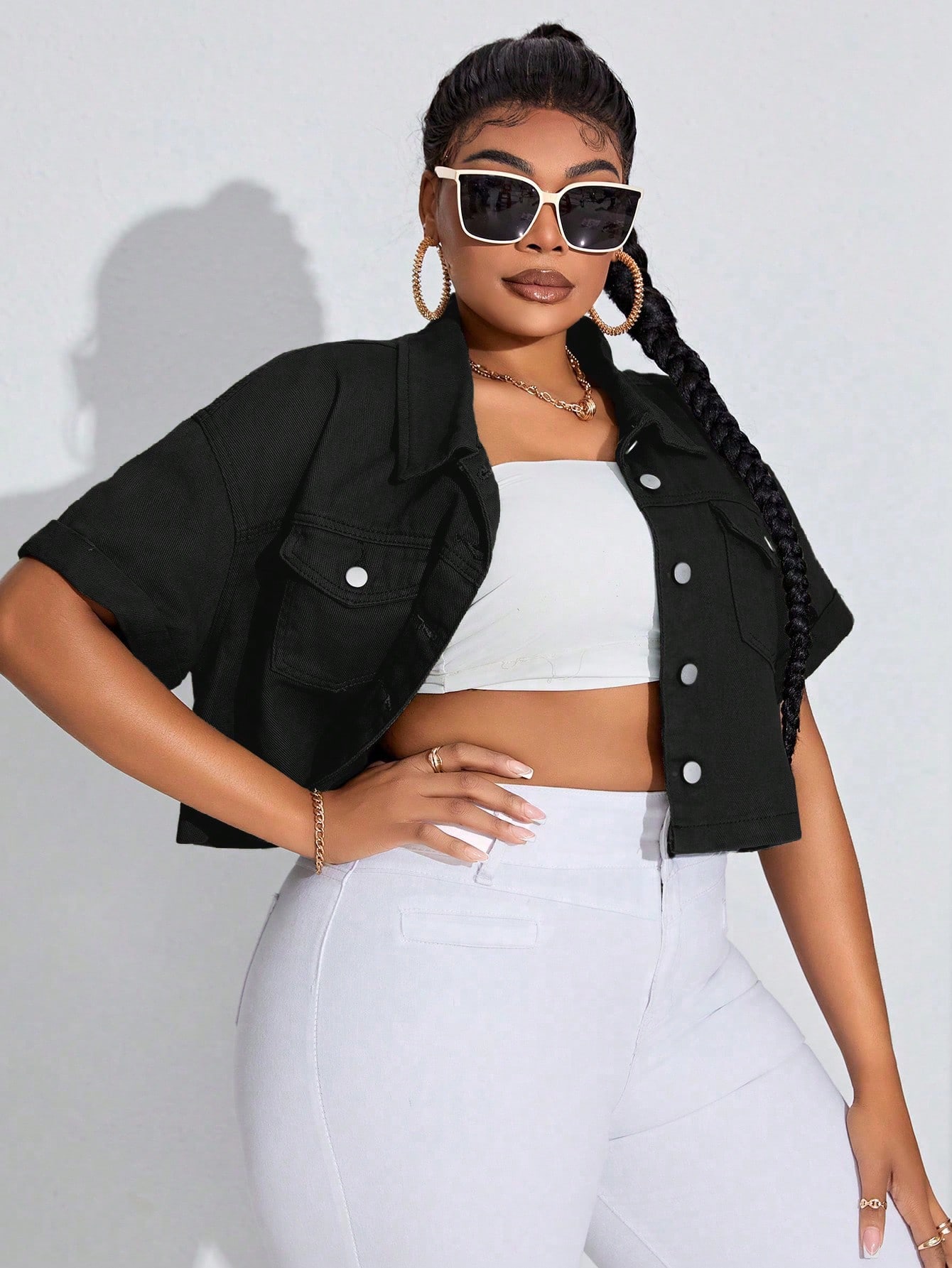 In Short Sleeve Plus Size Denim Jackets