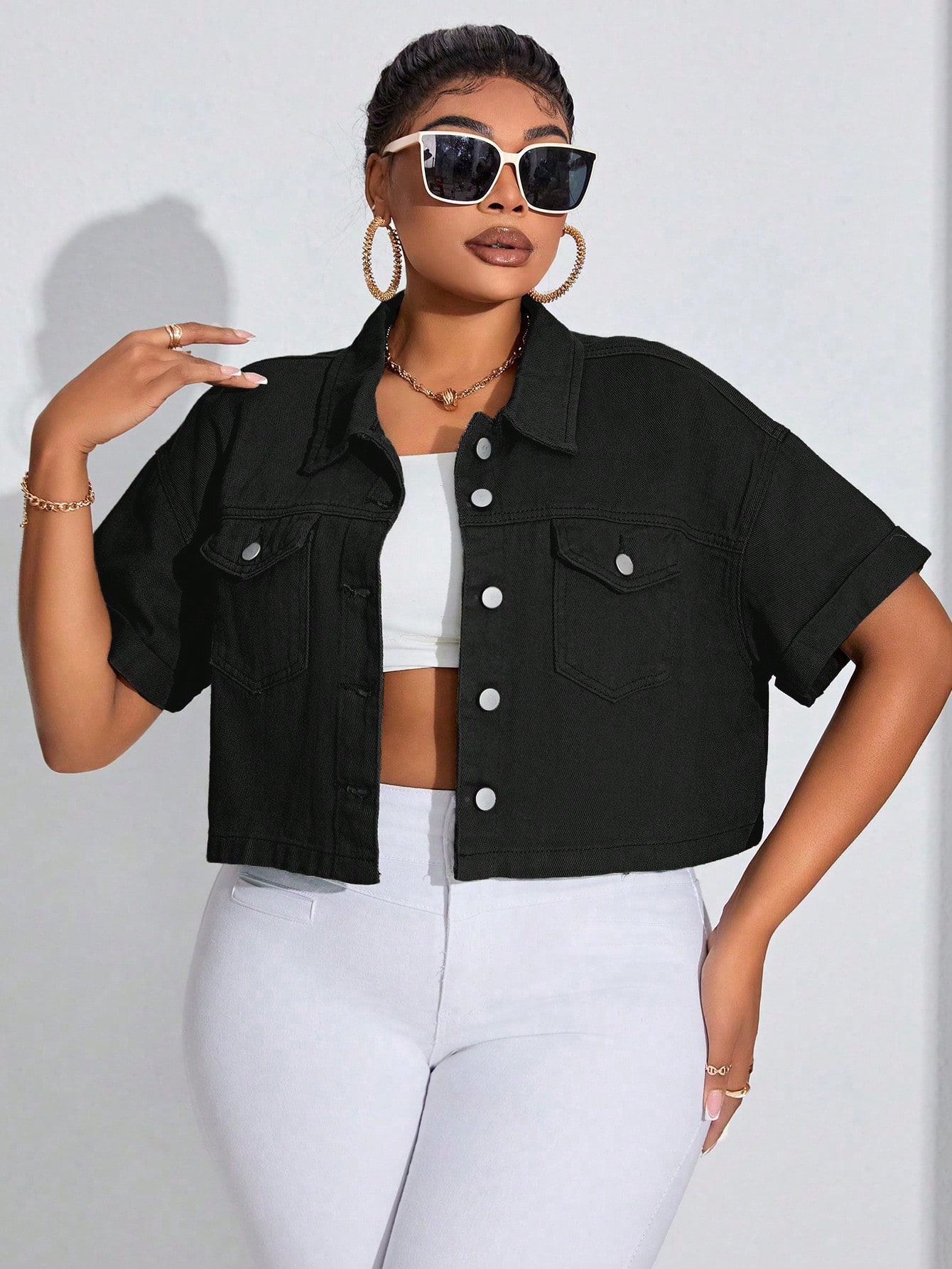 In Short Sleeve Plus Size Denim Jackets