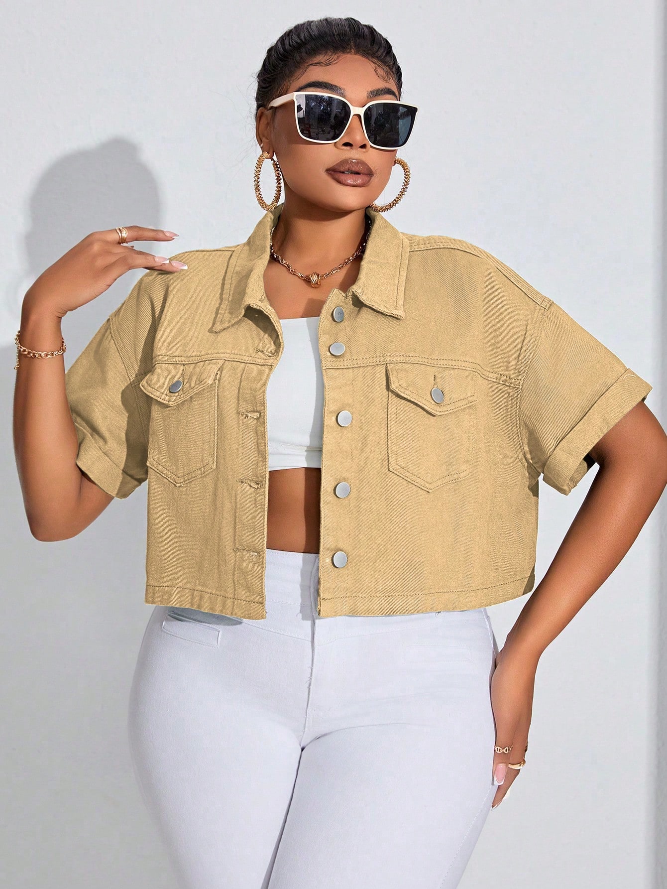 In Short Sleeve Plus Size Denim Jackets