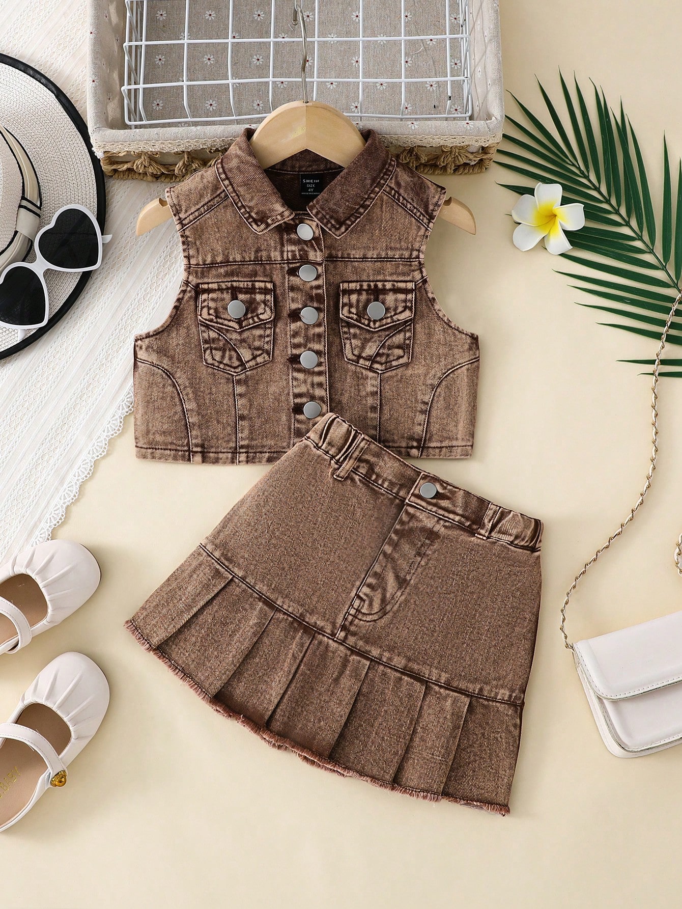 Young Girls Denim Two-piece Outfits