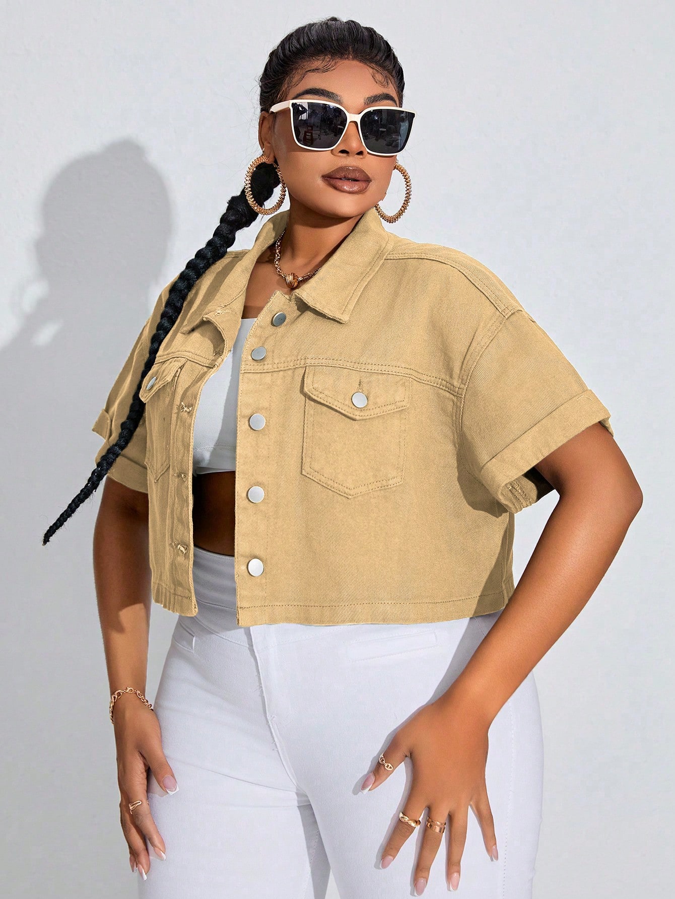 In Short Sleeve Plus Size Denim Jackets