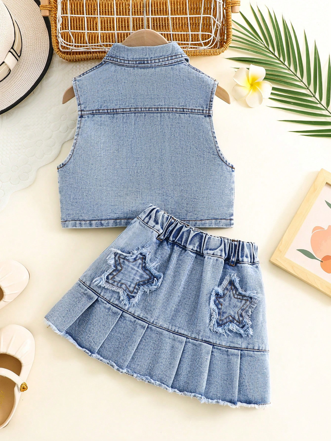 Young Girls Denim Two-piece Outfits