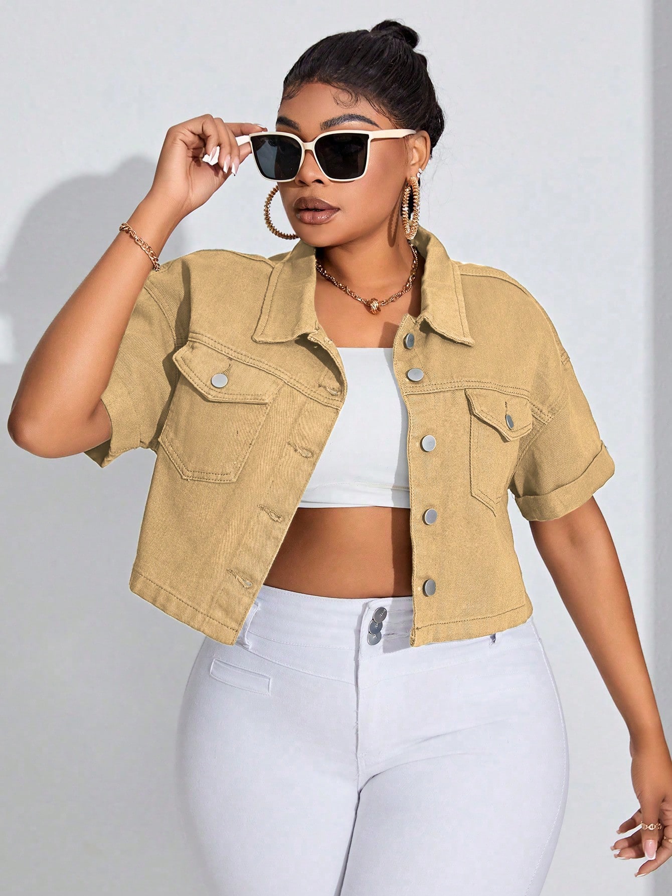 In Short Sleeve Plus Size Denim Jackets