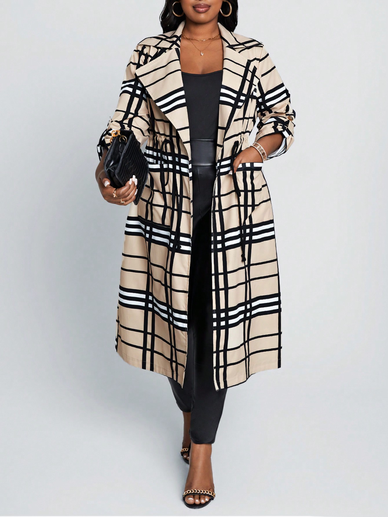 In Long Sleeve Plus Size Trench Coats