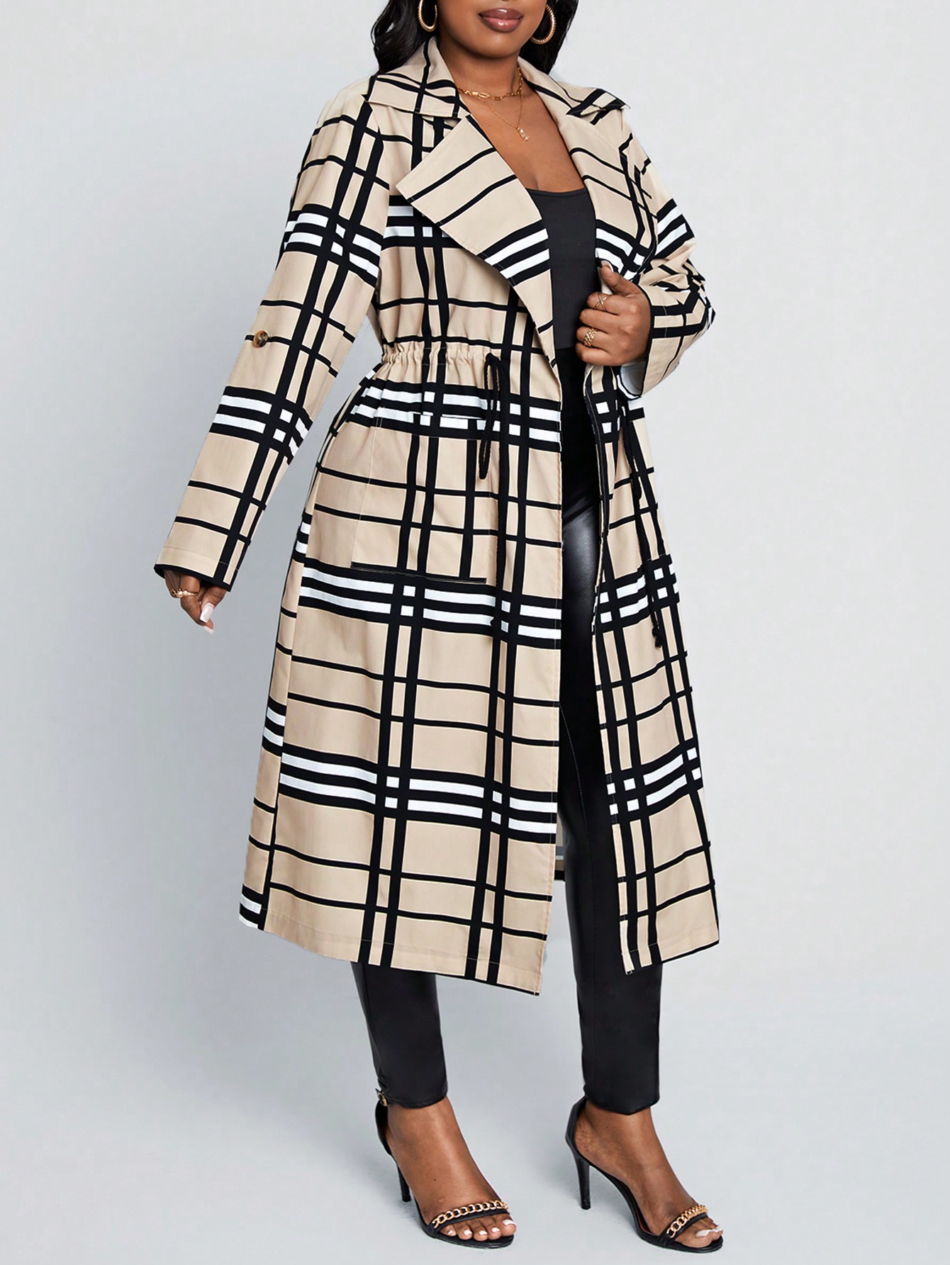 In Long Sleeve Plus Size Trench Coats