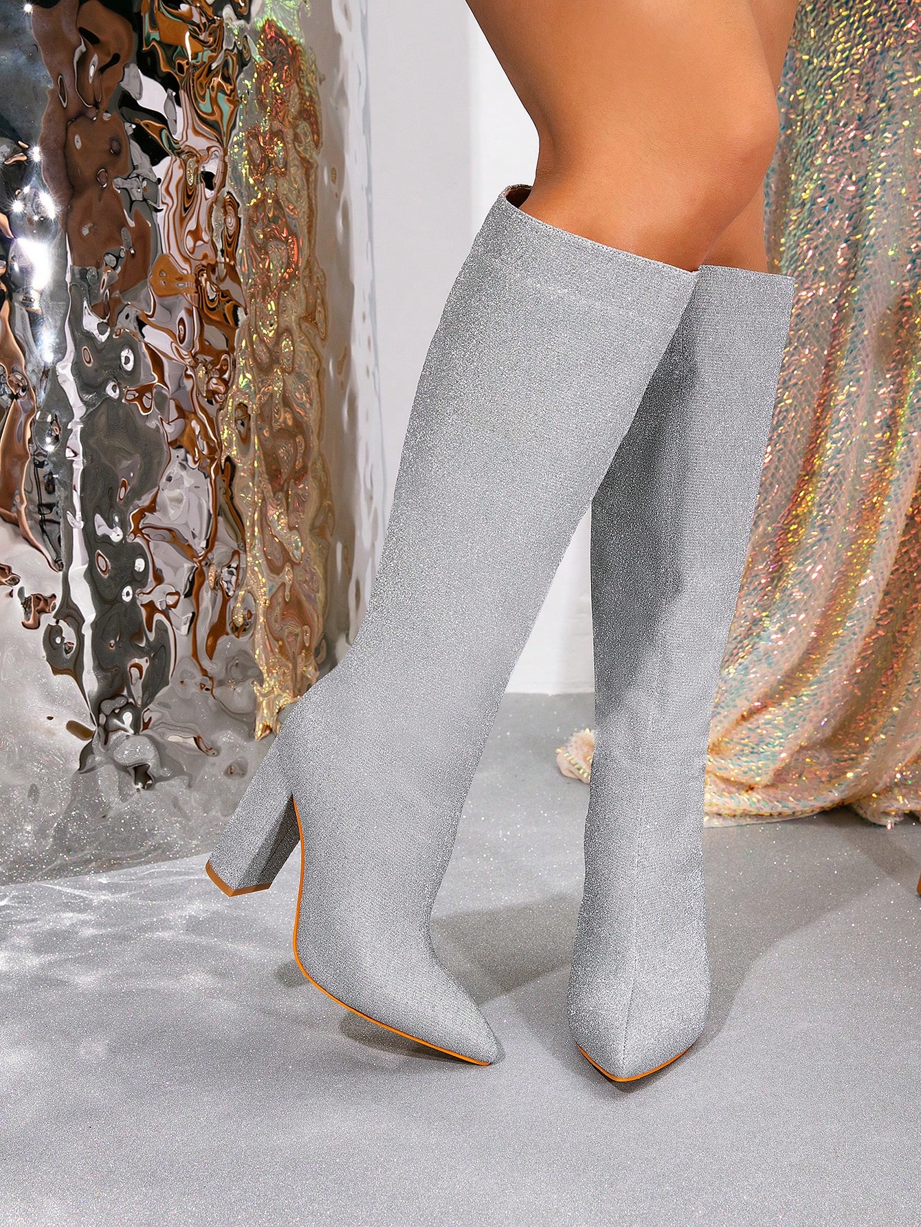 In Silver Women Knee-High Boots