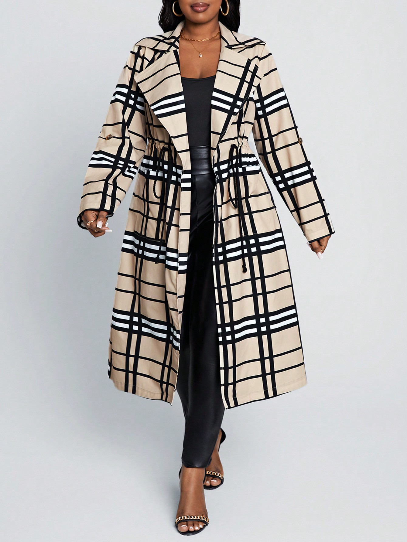 In Long Sleeve Plus Size Trench Coats