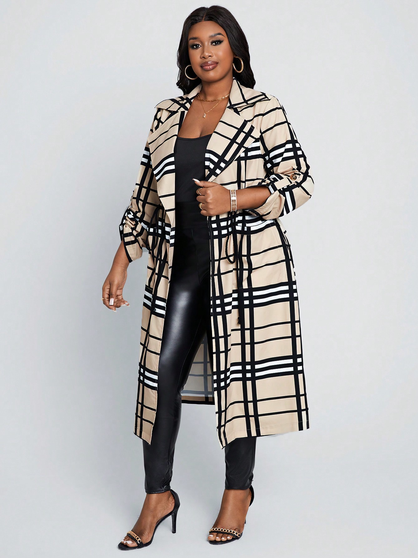 In Long Sleeve Plus Size Trench Coats