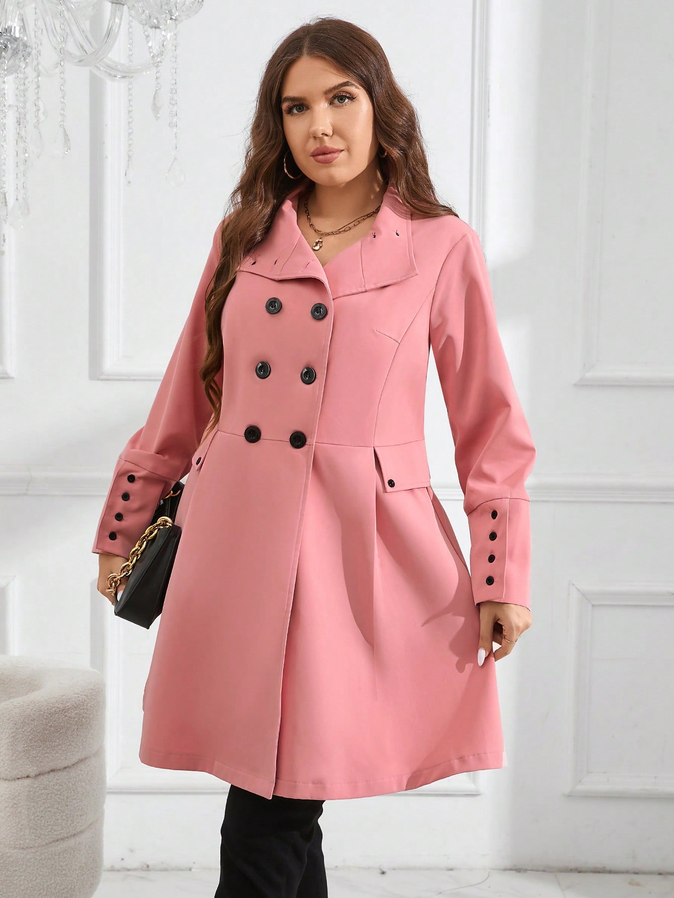 In Long Sleeve Plus Size Trench Coats