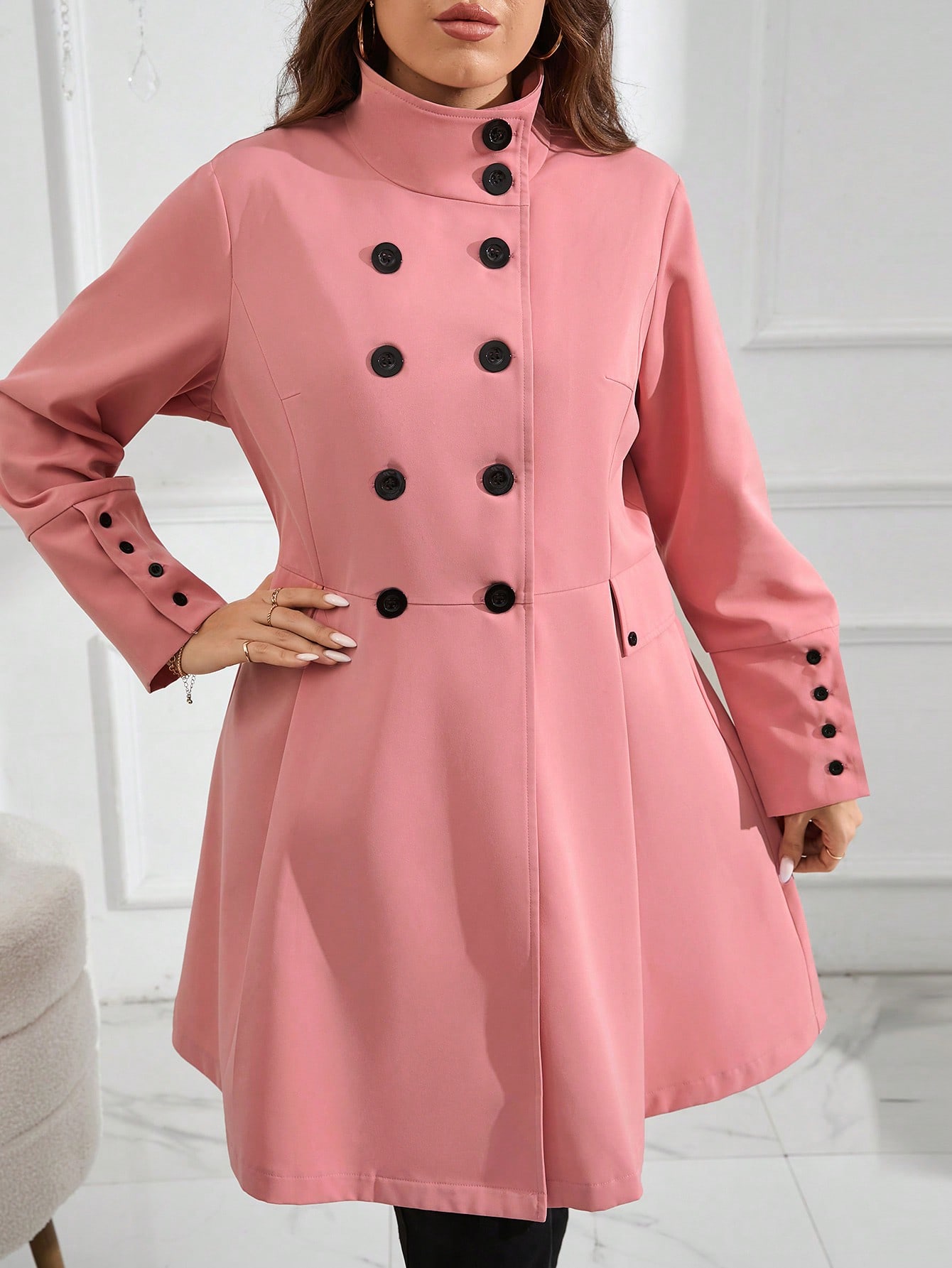 In Long Sleeve Plus Size Trench Coats