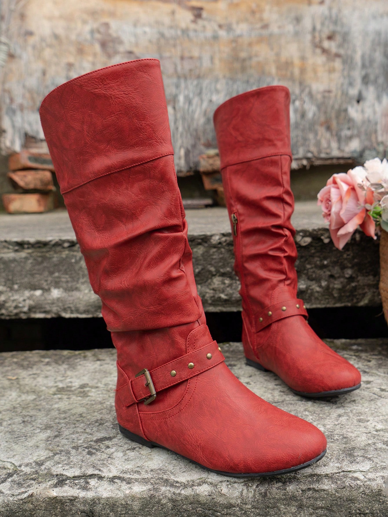 In Burgundy Women Fashion Boots