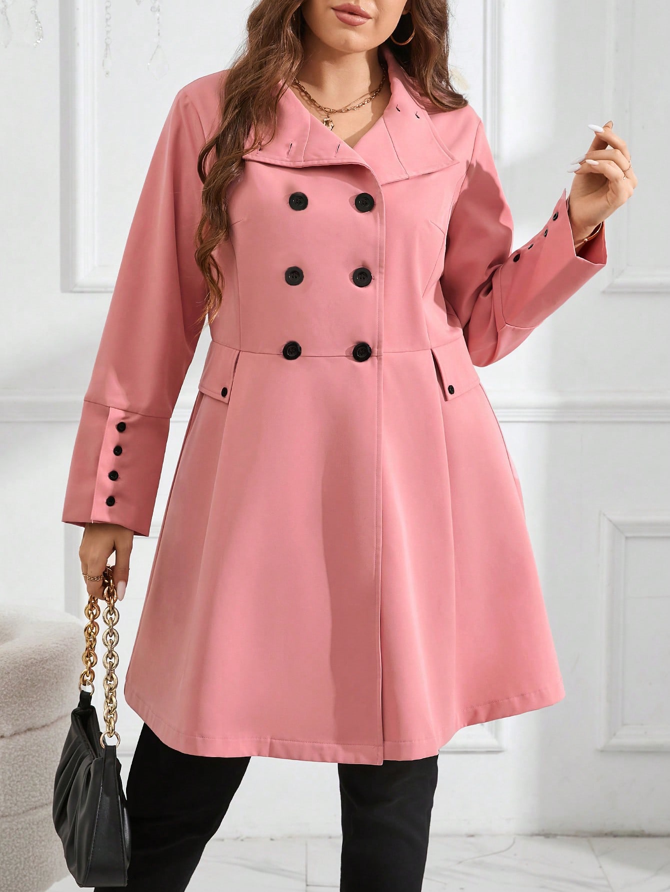 In Long Sleeve Plus Size Trench Coats