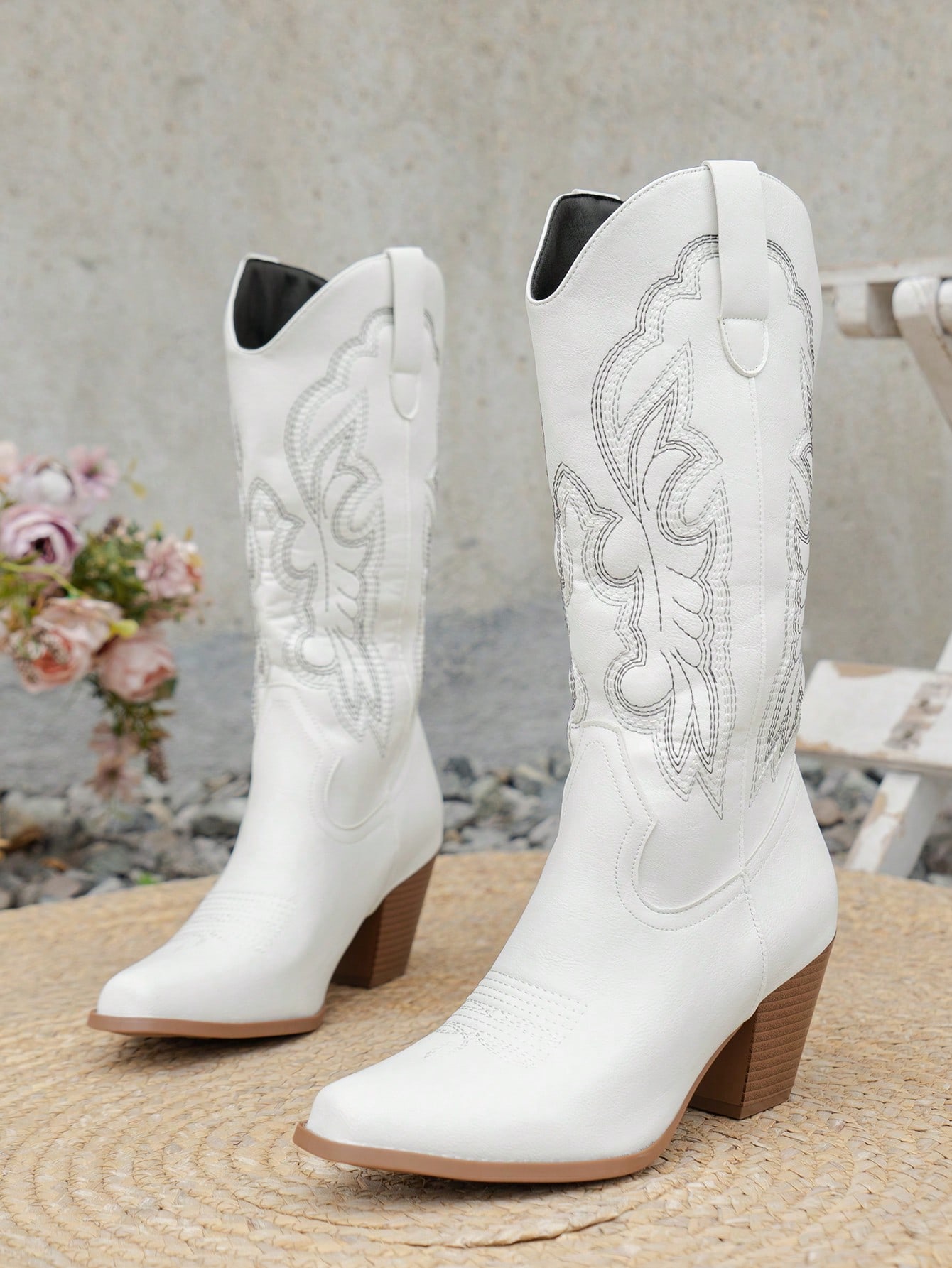 In White Women Mid-Calf Boots