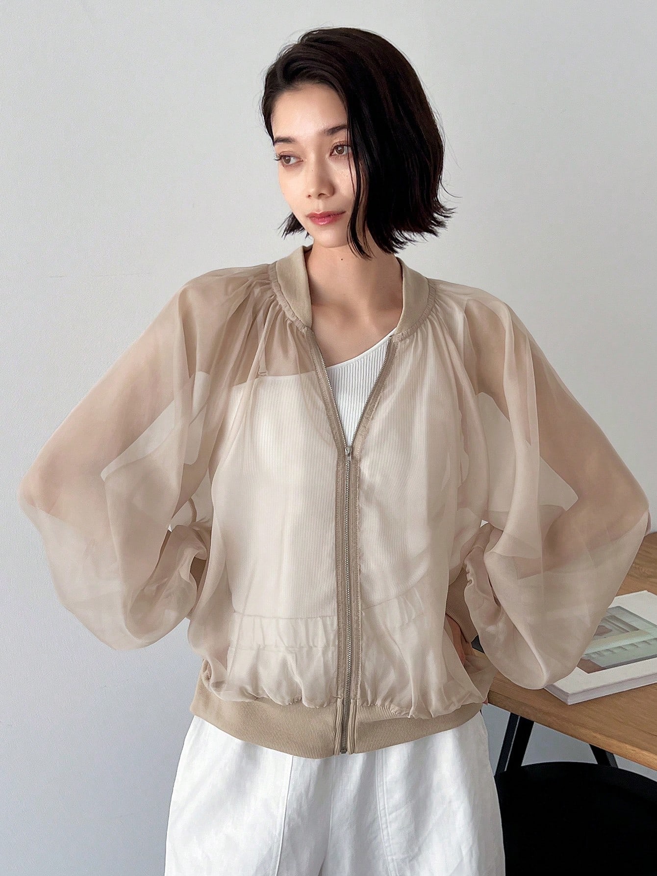 In Beige Women Outerwear