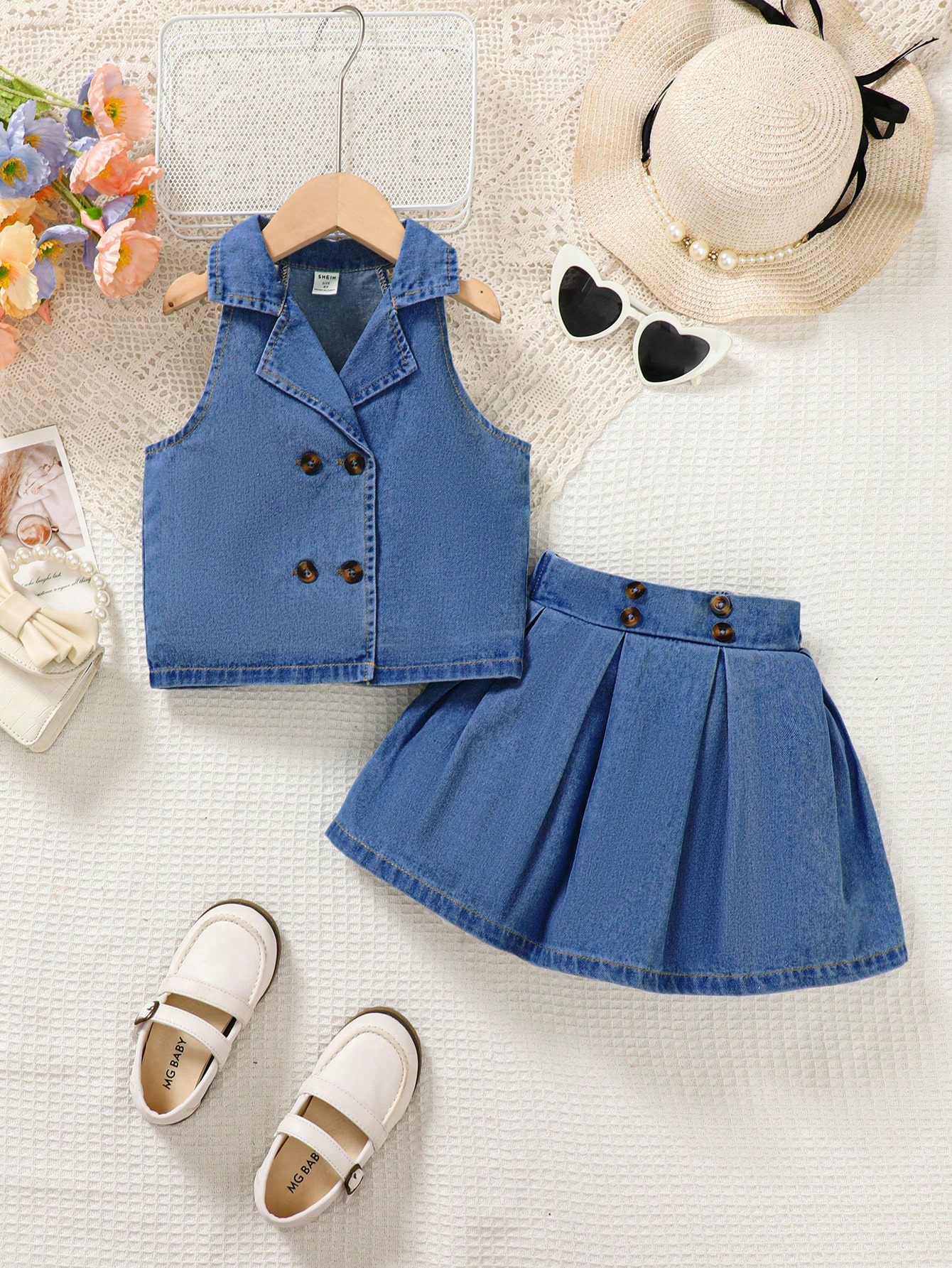 Young Girls Denim Two-piece Outfits