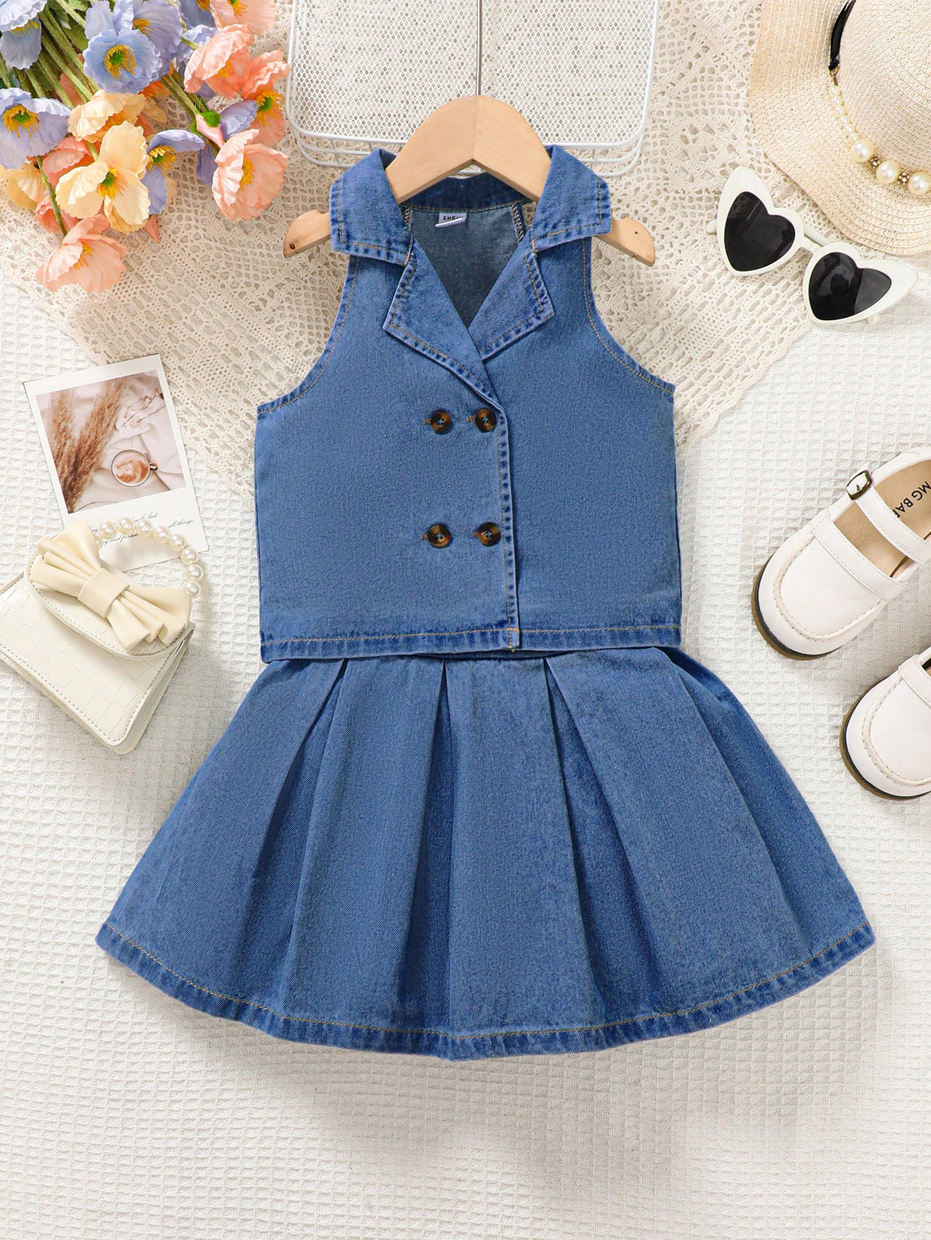 Young Girls Denim Two-piece Outfits