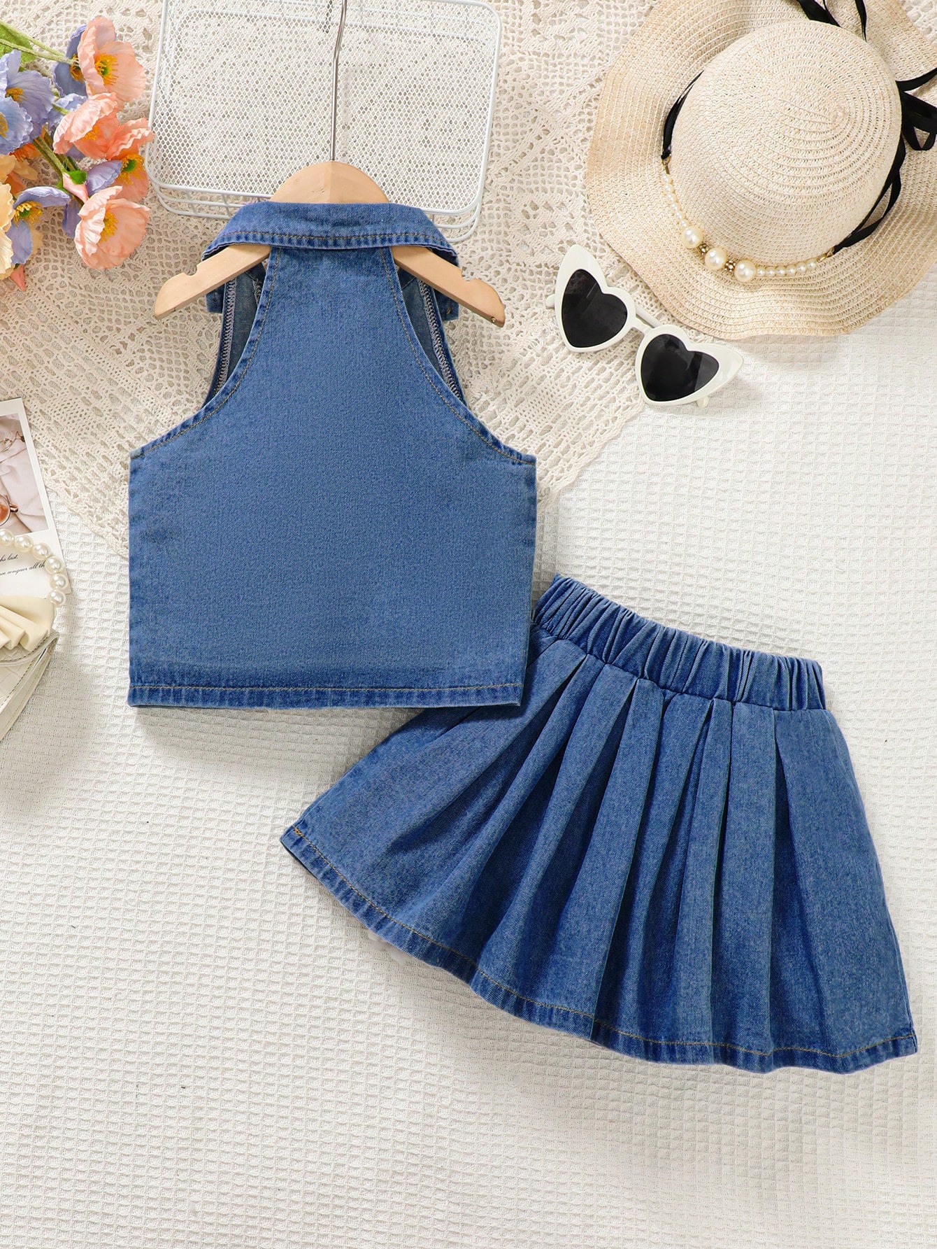 Young Girls Denim Two-piece Outfits