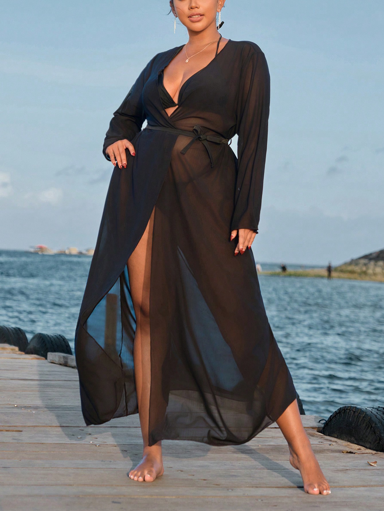 In Long Sleeve Plus Size Kimonos