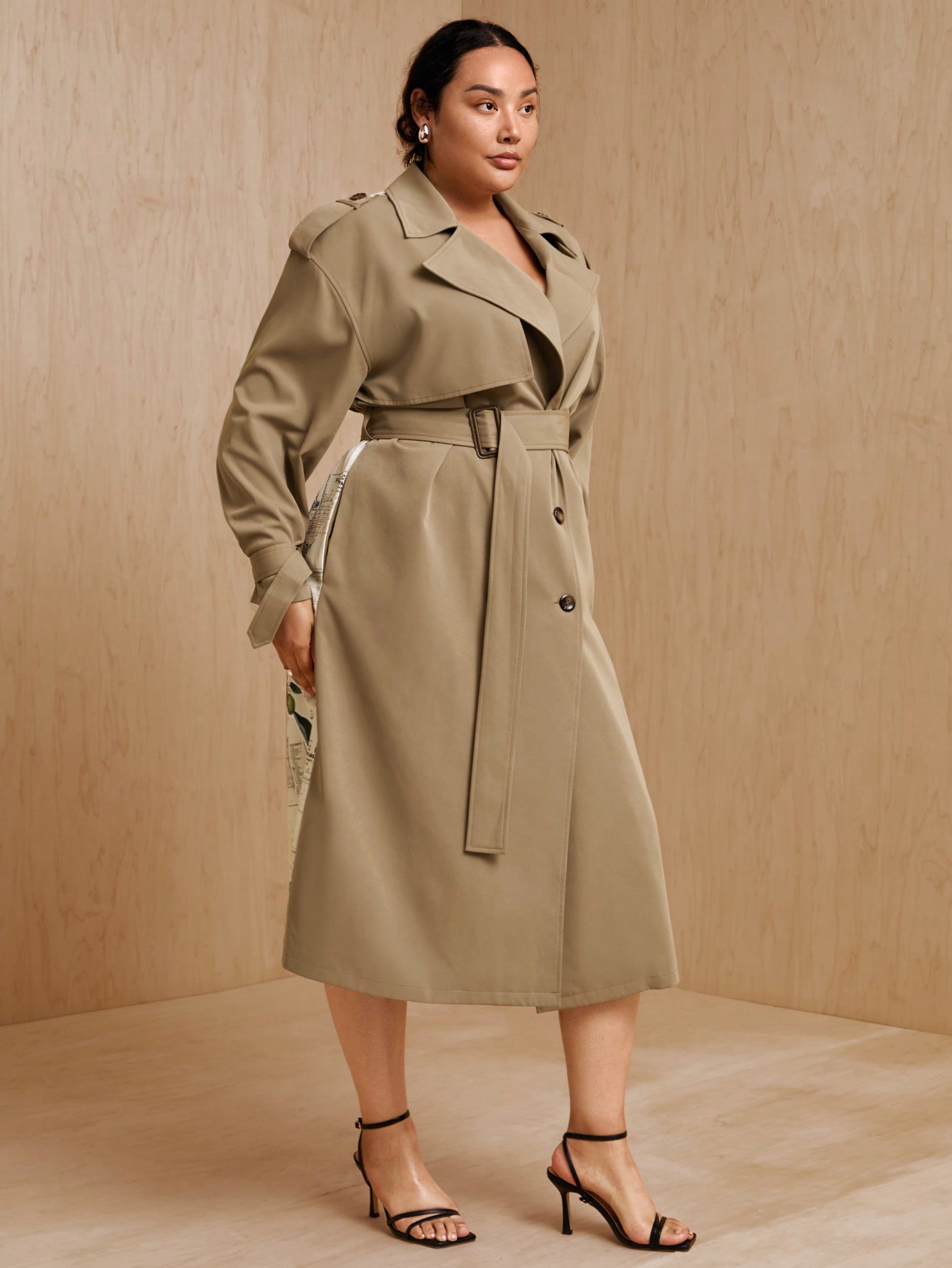 In Long Sleeve Plus Size Trench Coats