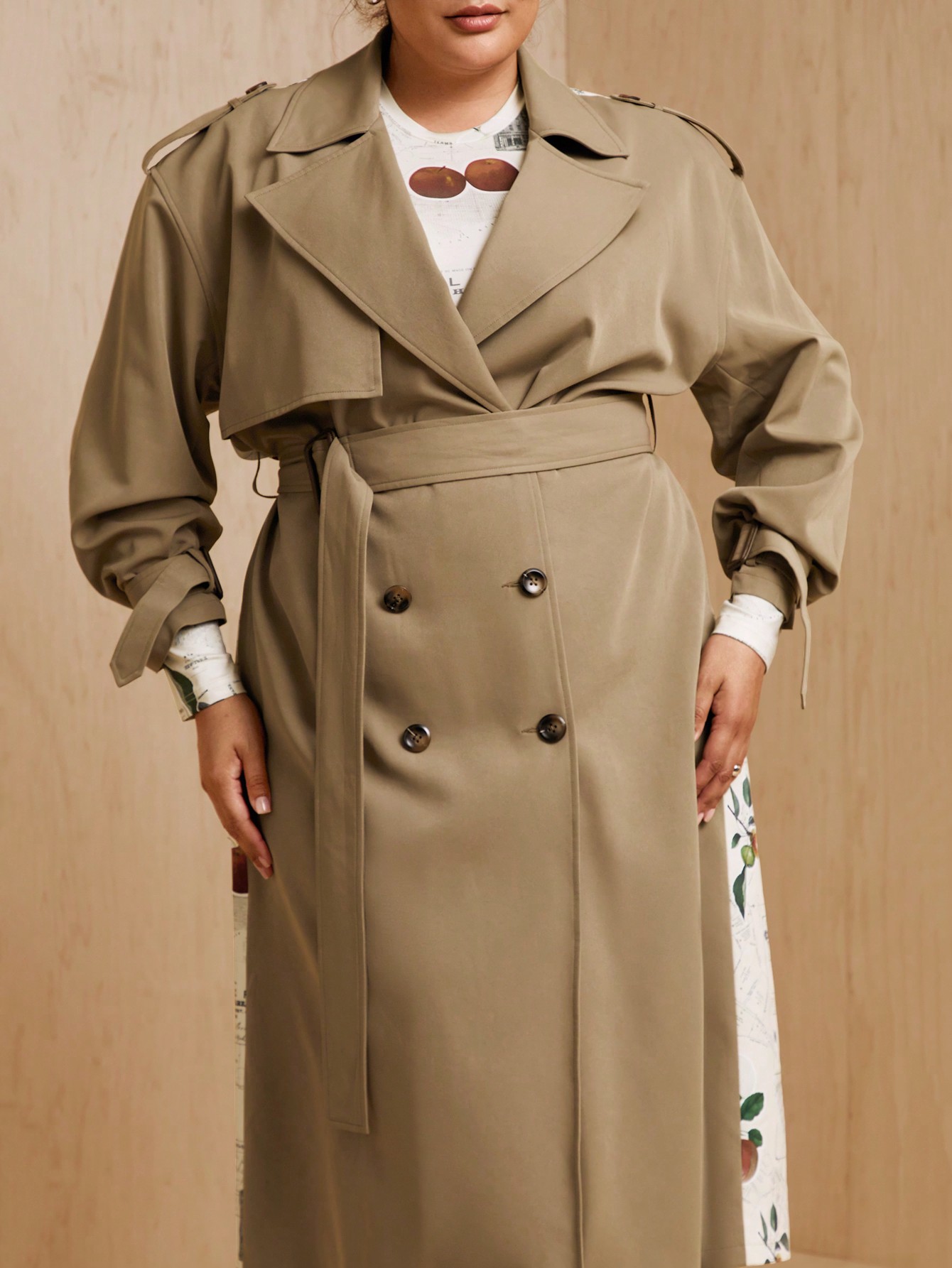 In Long Sleeve Plus Size Trench Coats