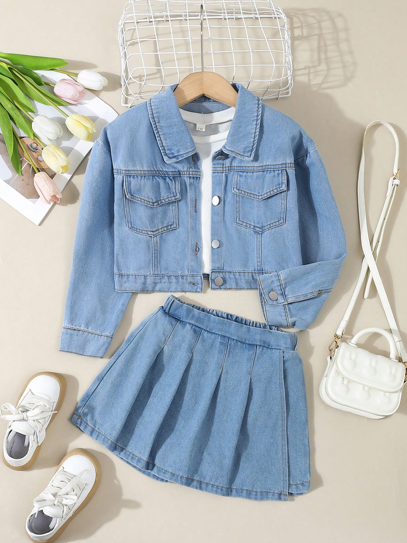 Young Girls Denim Two-piece Outfits