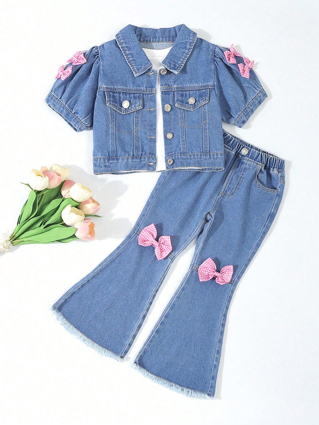 Young Girls Denim Two-piece Outfits