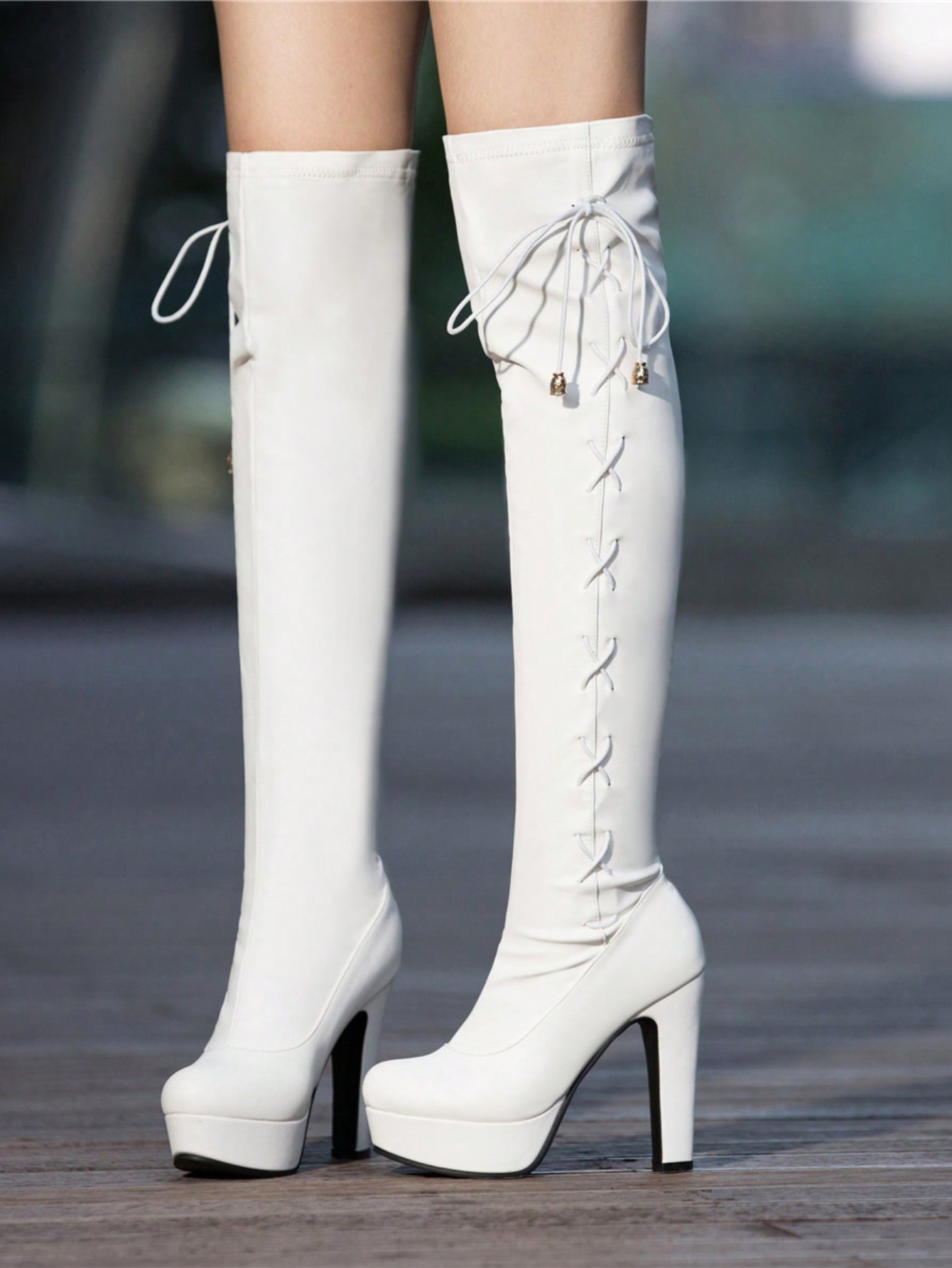 In White Women Over-the-Knee Boots