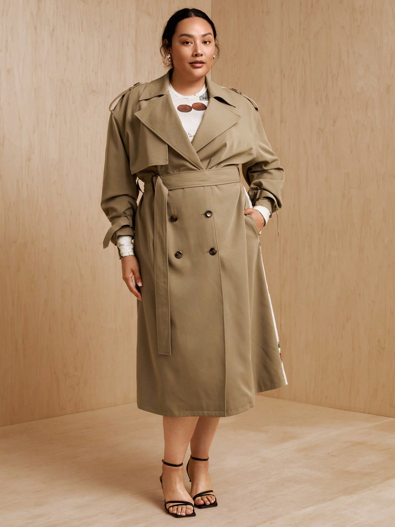 In Long Sleeve Plus Size Trench Coats