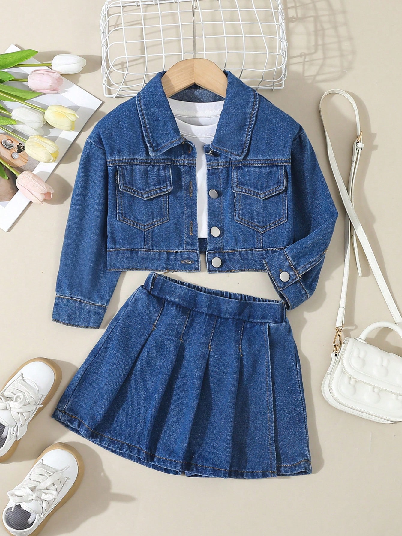 Young Girls Denim Two-piece Outfits