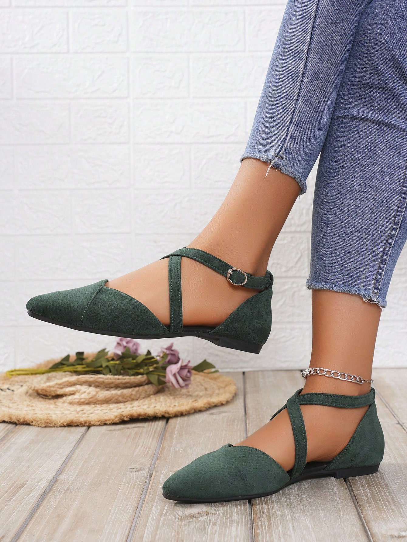 In Dark Green Women Shoes