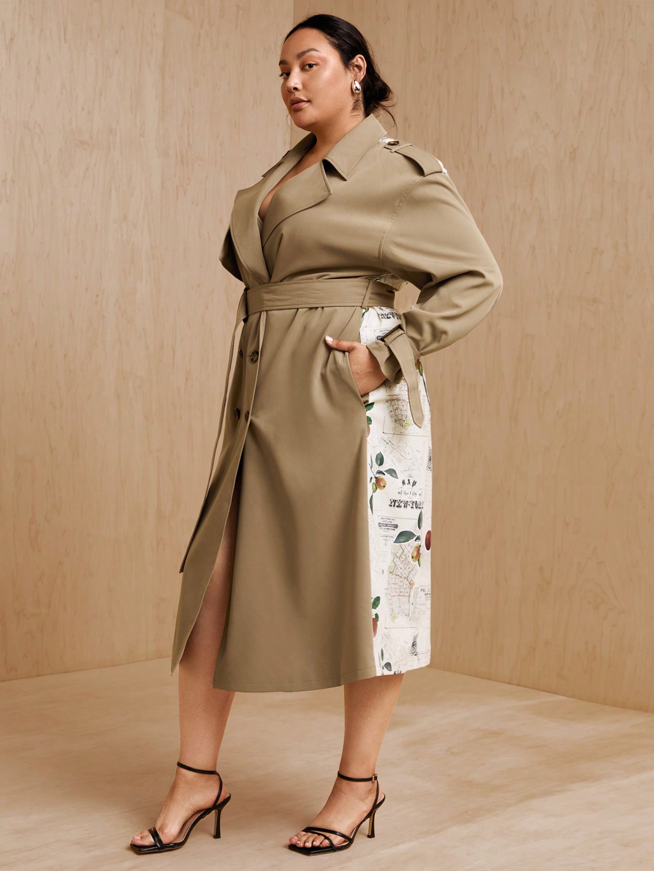 In Long Sleeve Plus Size Trench Coats