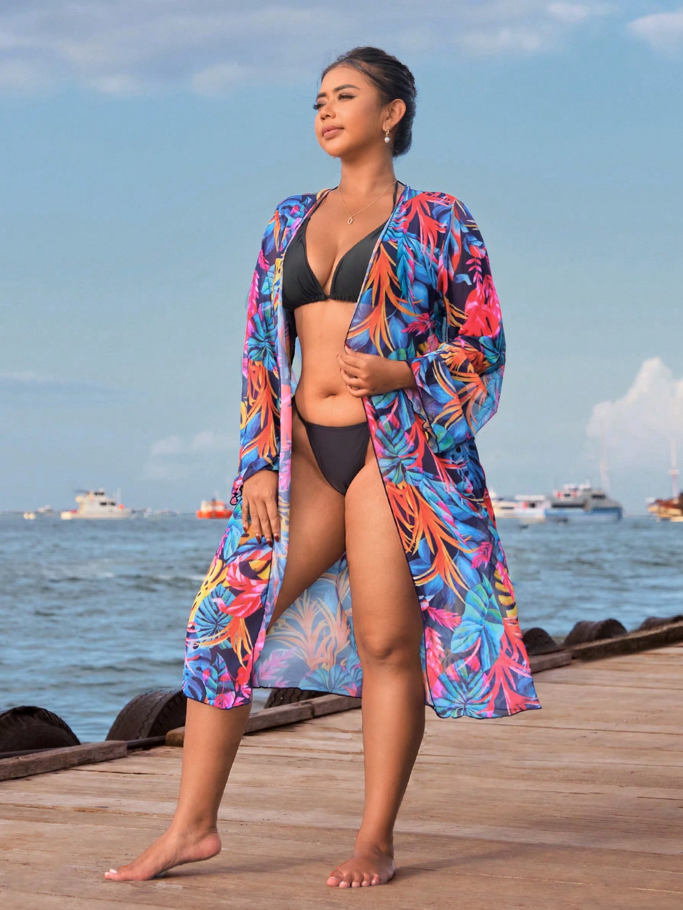 In Long Sleeve Plus Size Kimonos