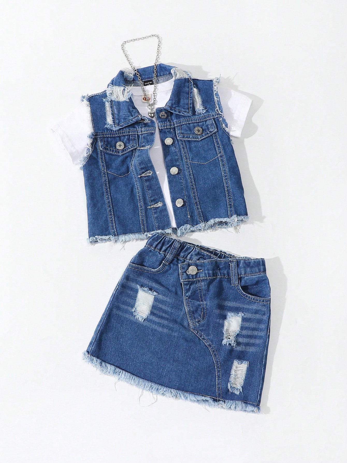 Young Girls Denim Two-piece Outfits