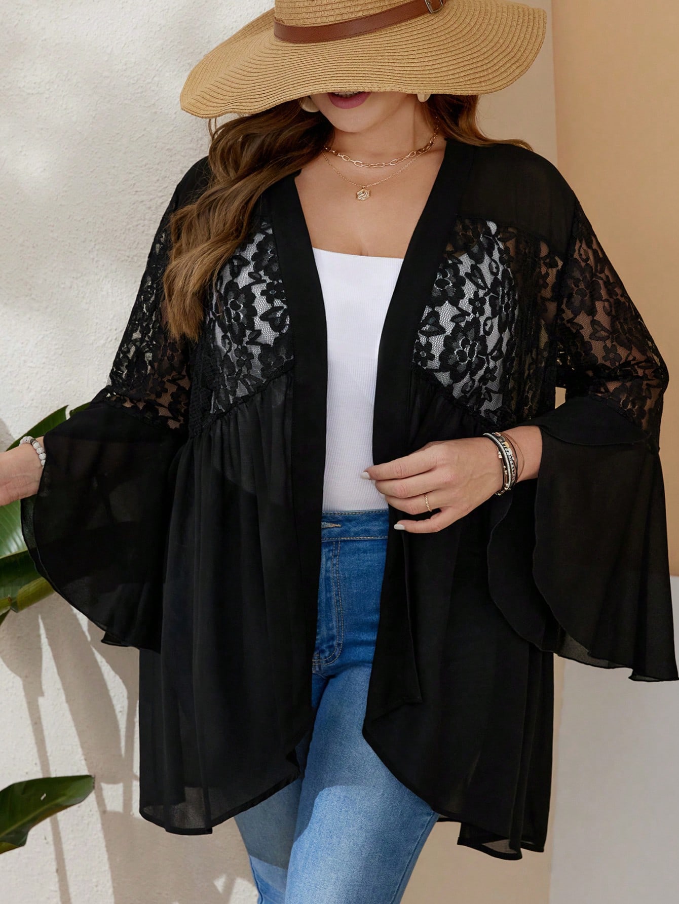 In Long Sleeve Plus Size Kimonos