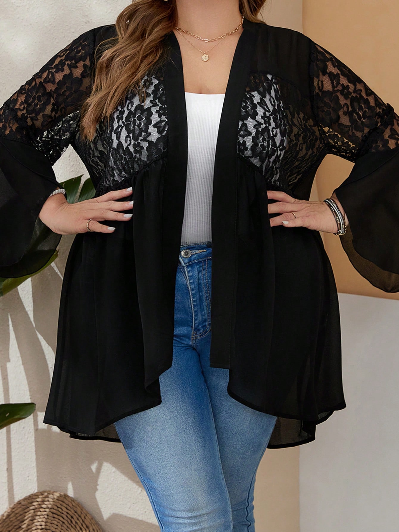 In Long Sleeve Plus Size Kimonos