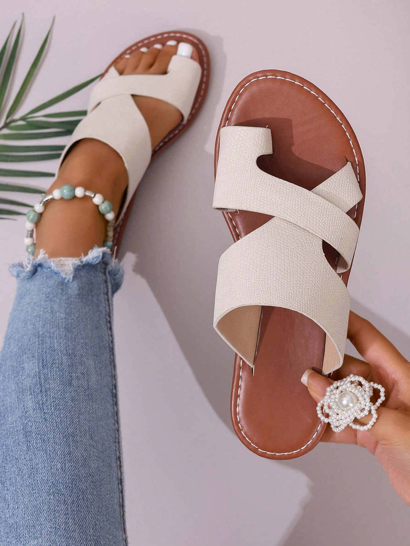 In Beige Women Flat Sandals