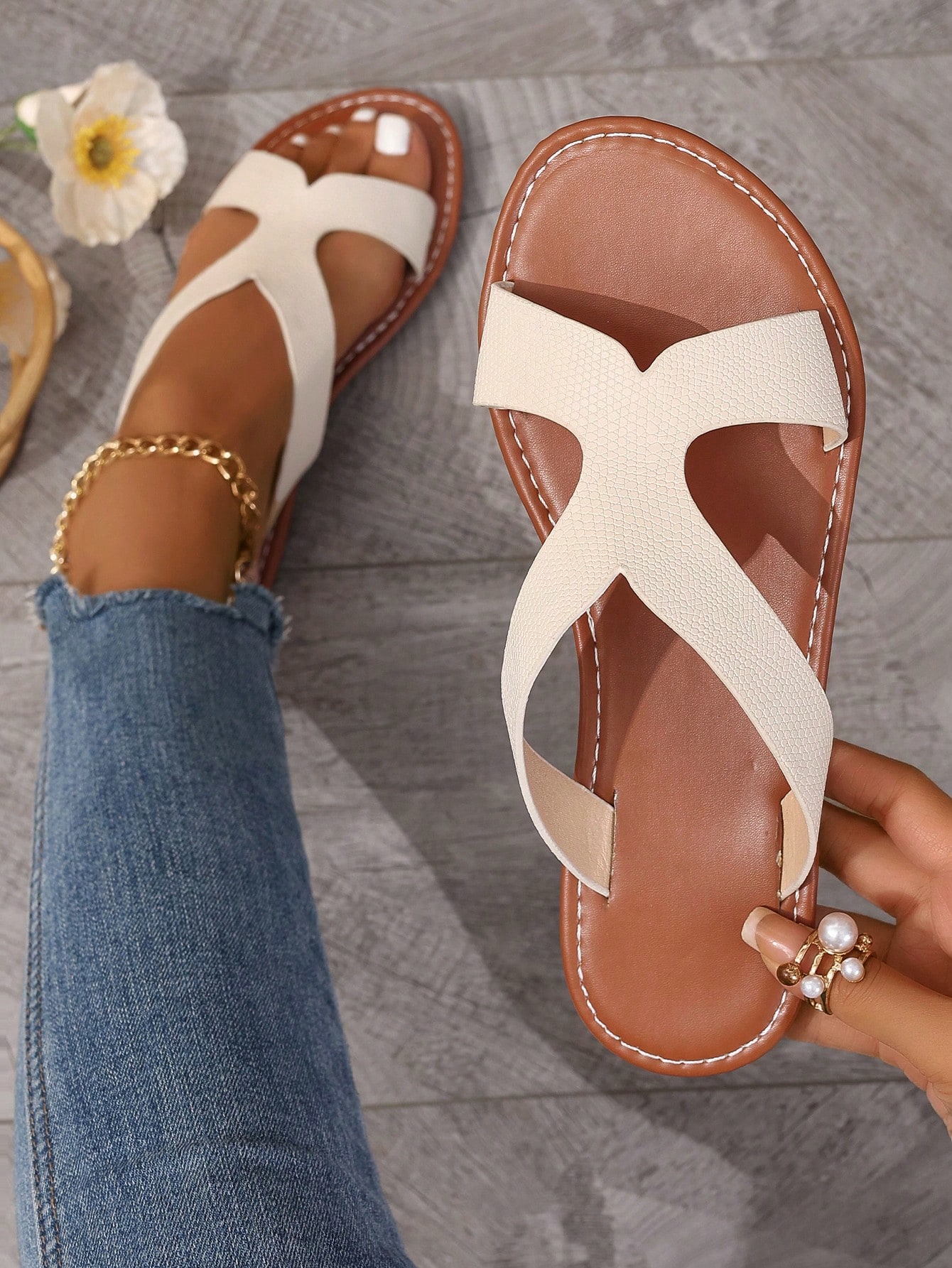 In Beige Women Flat Sandals